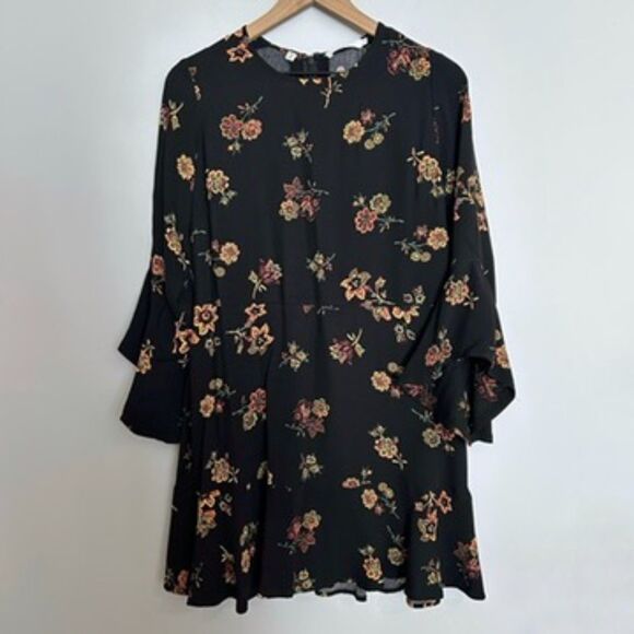 A.L.C. Black Floral Ruffle Cassidy 100% Silk Dress Size 14 - Picture 1 of 9